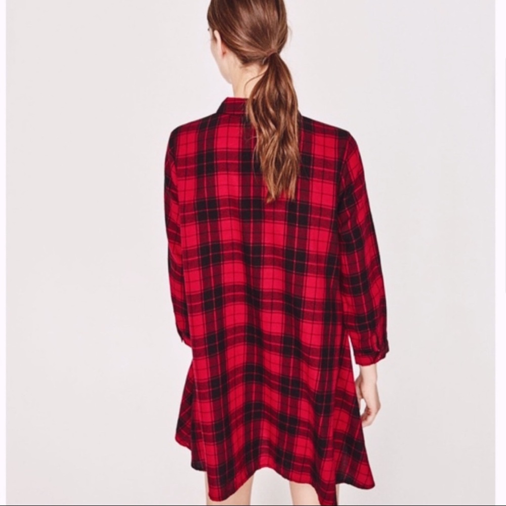 Zara Plaid Shirt Dress in Red and Black - Picture 3 of 11